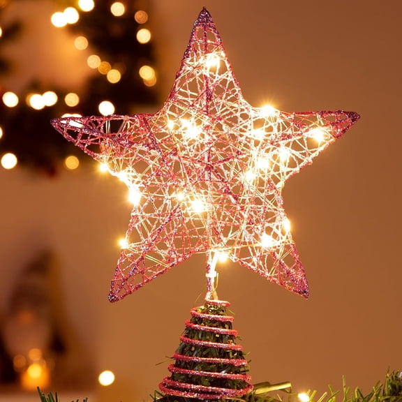 Christmas Tree Topper, 20 LED Lighted Star Tree Topper Decorations for Indoor Home Decor, Pink Tree Toppers Christmas Decorations