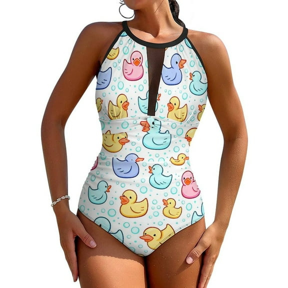 Rubber Ducks Float Swimsuit Push Up Swimwear One-Piece Fitness Monokini Swimsuits Sexy Design Beach Outfits Plus Size
