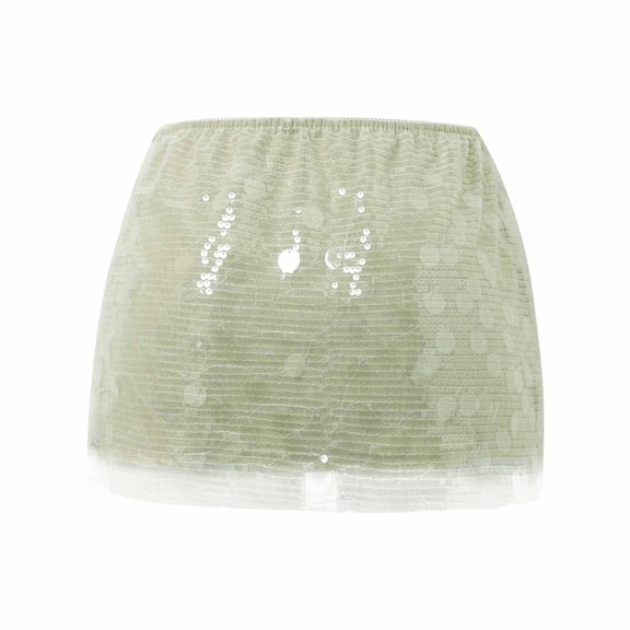 QHFBli Women Sparkly Sequins Mini Hip Skirts Sexy Side Split Tie Up Low Rise Skirt Fashion Glitter Short Bodycon Party Skort