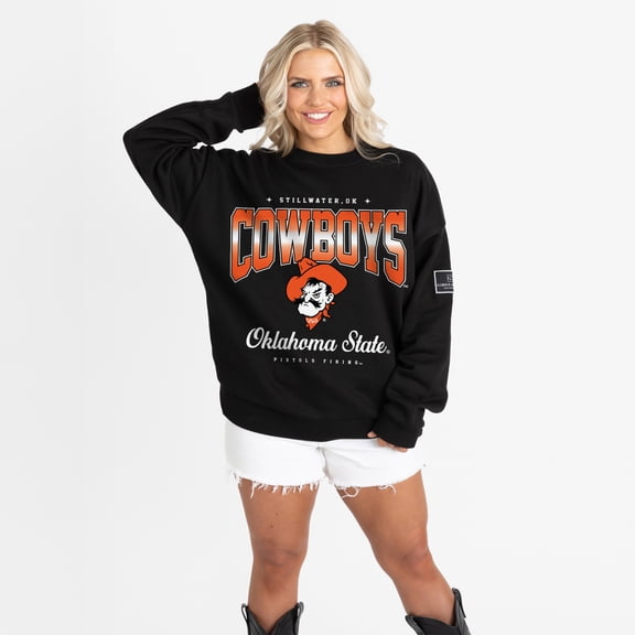Women's Gameday Couture Black Oklahoma State Cowboys Oversized Powerhouse Play Black Label Premium Fleece Sweatshirt