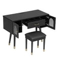 thumbnail image 5 of Yoneston Vanity Set with Charging Station 2 Outlets & USB Ports, 4 Drawers, Arched Glass Doors & Upholstered Stool, Black, 5 of 7