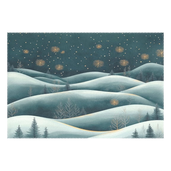 Nignt Snowy Hills 12x18in Heat-Resistant Non-Slip Place Mat, Durable and Wrinkle-Resistant