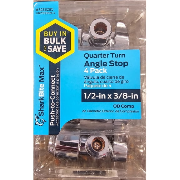 SharkBite UR23036ZC4 Push-to-Connect Angle Stop Valve 1/2 x 3/8 OD Comp
