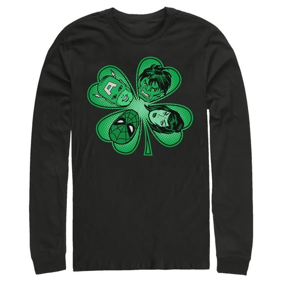 Men's Marvel St. Patrick's Day Hero Four-Leaf Clover Long Sleeve Shirt Black 2X Large