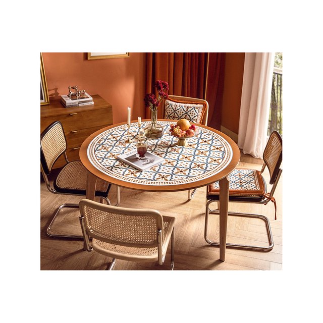 nipocaio Moderne en Cuir Floral Table Ronde Tapis Table Ronde Minimaliste Tissu Tache et Résistant à l'Huile Sans Lavage Linge de Table Repas Maison Table Ronde Mat en Cuir Table Ronde Tapis Diamètre 60cm