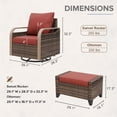 thumbnail image 4 of COOS BAY 4 Pieces Brown Wicker Outdoor Rattan Patio Bistro Furniture Set 360° Swivel Rocking Chairs and Ottomans with Red Cushions, 4 of 11