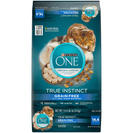 Purina One Grain Free High Protein True Instinct with Real Ocean Whitefish Dry Cat Food, 14.4 (Best High Protein Low Carb Canned Cat Food)