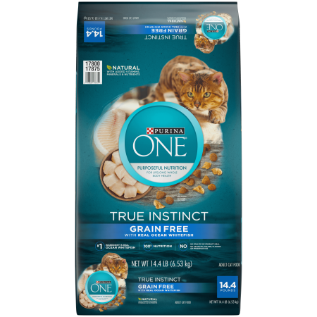 Purina One Grain Free High Protein True Instinct with Real Ocean Whitefish Dry Cat Food, 14.4