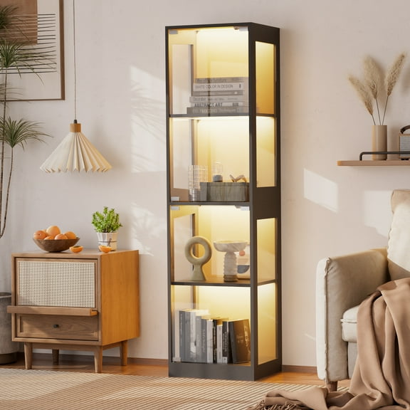 Haverchair Display Cases for Collectibles, RGB Display Cabinet with Music Sync, App & Remote Control Glass Curio Cabinet, 4-Tier Tall Corner Cabient Bookcase for Living Room