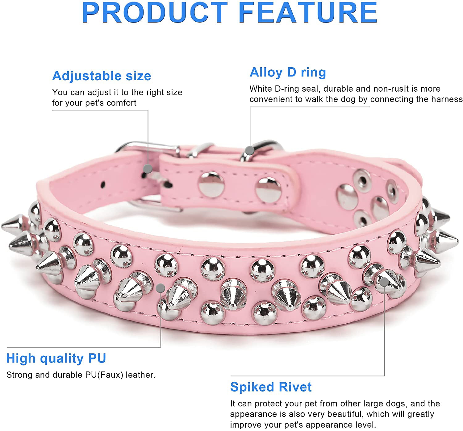 Multi Colors & Sizes for Small Medium Large Pets for Outdoor Dog Collar Neck Protection Anti-Bite Adjustable Padded PU Leather Puppy Collars 