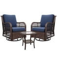 thumbnail image 3 of 3 Piece Swivel Rocking Patio Chair Set with 4 Inch Thick Cushions, All Weather Wicker Glider Chairs and Coffee Table, 360 Degree Rotation Outdoor Furniture for Porch Balcony Deck, Blue Apricot Red, 3 of 7