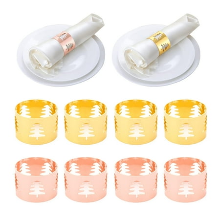 

HUIANER Napkin Rings 8pcs Metal Leaf Shape Napkin Rings of Gold Rose Gold for Table Decorations Wed
