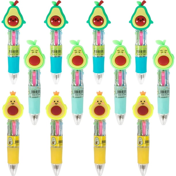 12 stylos à bille, stylos gel rétractables 4-en-1, mini stylos de dessin  animé multicolores pour le bureau, l'école et la maison, stylos amusants  pour les cadeaux d'anniversaire (Avocado) 