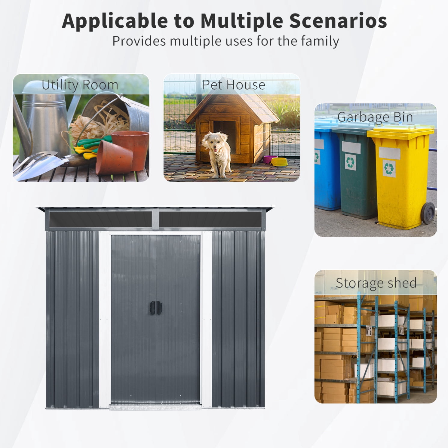 6ft x 5ft Outdoor Storage Shed with Sliding Doors and Padlock, Metal Tool Cabinet with Window and Metal foundation, Waterproof Tool Sheds for Backyard Garden Patio Lawn, Black