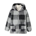 thumbnail image 5 of Kids Plaid Plush Coats Zip up Soft Fuzzy Fleece Hooded Jackets Boys Girls Fall Winter Thick Outwear with Pockets, 5 of 5