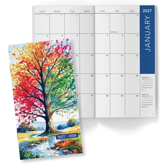 Excello 2027-2028 2-Year Monthly Pocket Planner, 3.8 x 6.5 in., Compact Calendar and Appointment Organizer for Purse, Travel, Work and Personal Scheduling, Tree Seasons