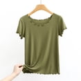thumbnail image 2 of DHFJKG Basic Tees For Women Summer Ribbed Lettuce Trim Short Sleeve T Shirt Casual Loose Fit Crew Neck Tee Soft Tops, 2 of 4