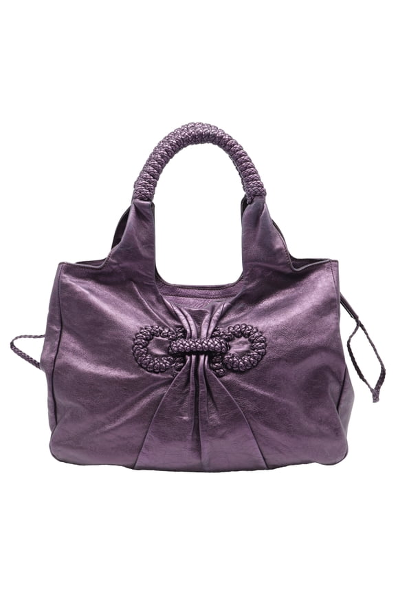 Pre-Owned Salvatore Ferragamo Gancio Intrecc Vitello Shoulder Bag in Purple Leather