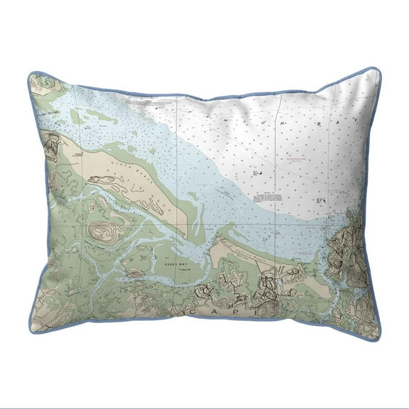 Betsy Drake Interiors Essex Bay and Essex River, MA Nautical Map Extra Large Zippered Indoor/Outdoor Pillow 20x24