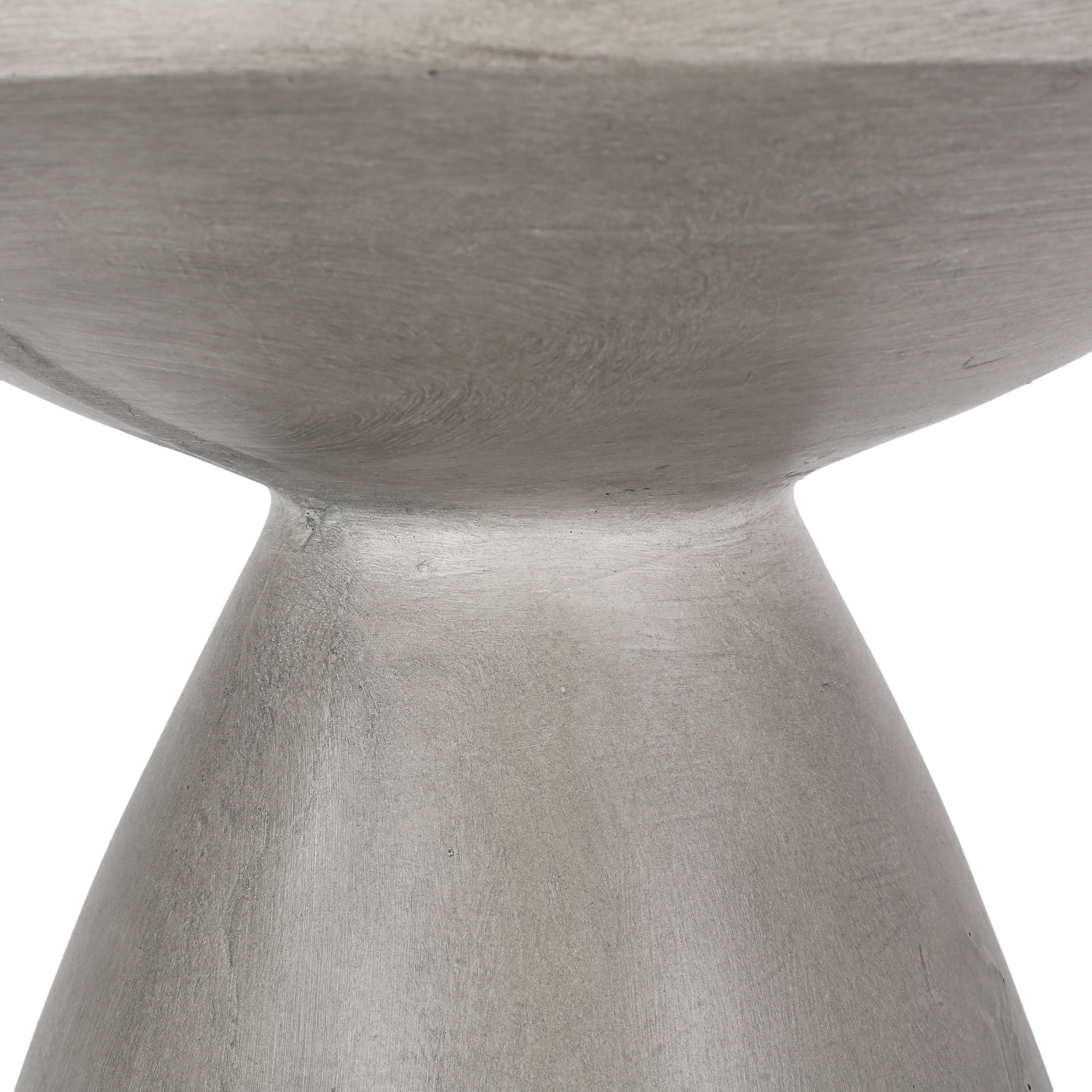 Light Gray Magnesium Oxide Outdoor Side Table with Hourglass Pedestal, 18 in x 18 in x 20.25 in