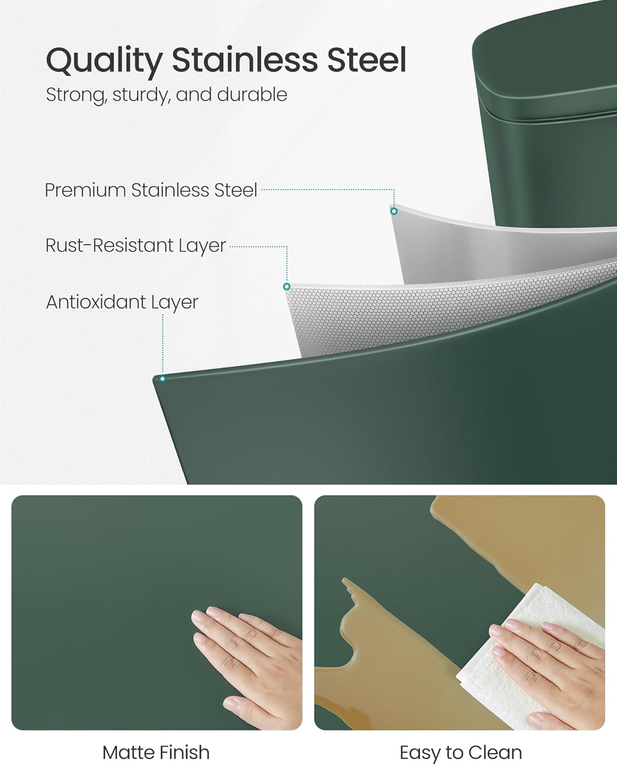 Trash Can with Lid, 8 Gallon Garbage Can, Stainless Steel Small Waste Bin with Step Pedal and Inner Bucket, Soft Close, Kitchen