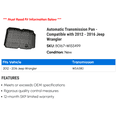 thumbnail image 2 of Automatic Transmission Pan - Compatible with 2012 - 2016 Jeep Wrangler 2013 2014 2015, 2 of 2