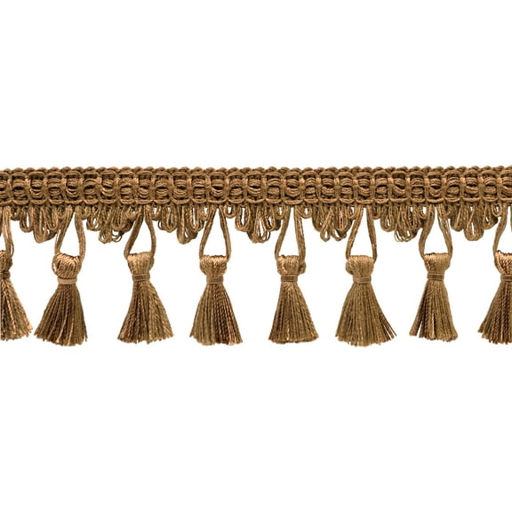 2 1/2" (6cm) Duke Collection Lovely Tassel Fringe Trim # TFDK025,, Oak Brown #E20 (Light Warm Brown) Sold By The Yard (36"/3 ft/0.9m)
