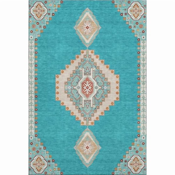Addison Rugs Mayfield Premium Machine Washable Traditional Oriental Teal Rectangle Rug, 8' x 10'