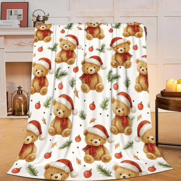 Christmas Bear Blanket Super Soft Warm Fluffy Fleece Flannel Blanket Cozy Fuzzy Plush Stuff Bedding Blankets Gifts for Women Users men Women Adults 50"X40"