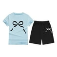 thumbnail image 4 of LRen Toddler Outfits for Girls 4t Print Short Sleeve Tee and Shorts Crew Neck Fashion Sports Tshirt Shorts 2pc Outfits Clothes Outdoor Casual Clothes, 4 of 4