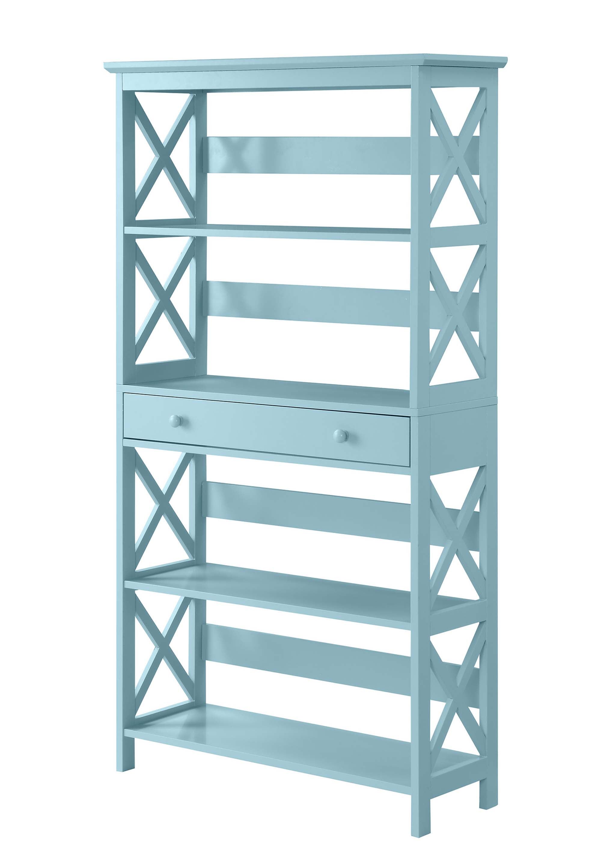 Convenience Concepts Oxford 5 Tier Bookcase with Drawer, Sea Foam Blue