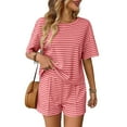 thumbnail image 5 of Lopecy-Sta Loungewear Sets for Women Summer Home Wear Womens Pajamas 2 Piece Lounge Sets Striped Short Sleeve T Shirts Drawstring Shorts Matching Set, 5 of 5