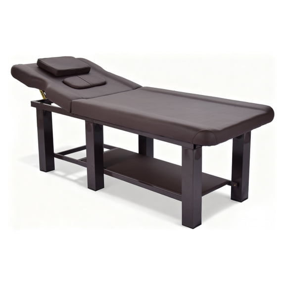 LINSHESF 27.5'' W Fixed Massage Bed, Height-Adjustable Backrest Metal-Frame Massage Table with Removable Headrest for Tattoo Salons and Medical Recovery(Brown)