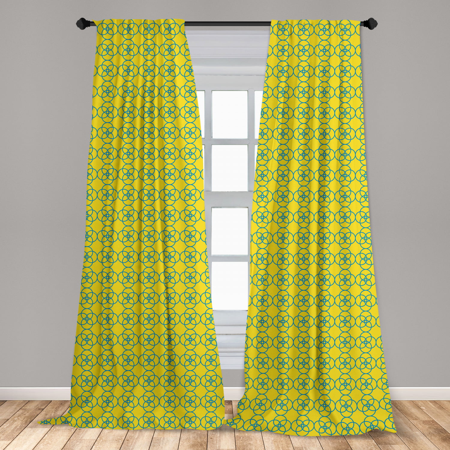 Geometric Curtains 2 Panels Set, Modern Continuous Design Circles Chains  Art Illustration Retro Influenced, Window Drapes for Living Room Bedroom,  