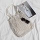 thumbnail image 5 of Bolso de hombro de paja Bolsos de compras de malla de algodón tejido hueco para mujer (blanco) Likrtyny multifunción de oficina, 5 of 9