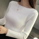 thumbnail image 5 of Women Ribbed Slash Neck Slim Sweater Knitted Long Sleeve Office Sweaters Casual Solid Pullovers For Women 2024 Autumn, 5 of 5