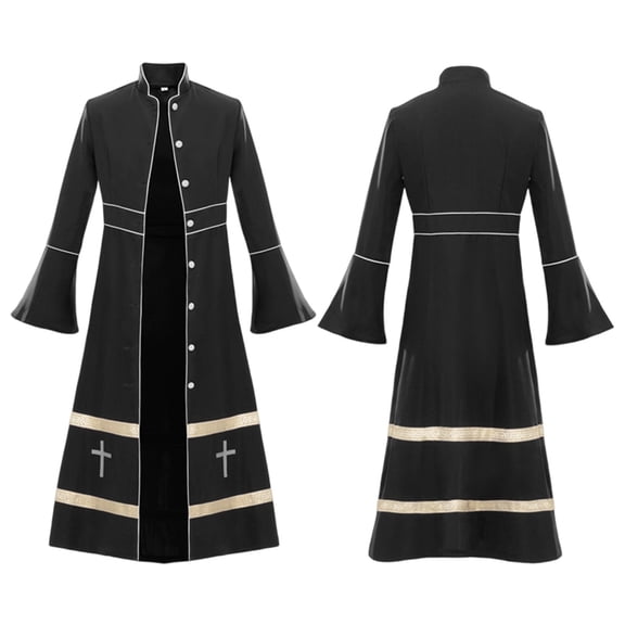 Women's Clergy Robes Dress Church Robe Long Sleeves Medieval Pastor Preaching Choir Robe Halloween Cosplay Outfits Costume Black M