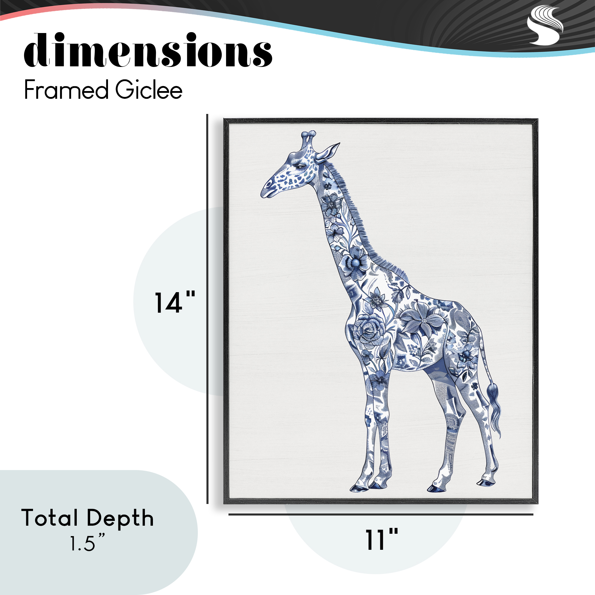 Vintage Toile Giraffe Black Framed Giclee Art, design by Lettered and Lined