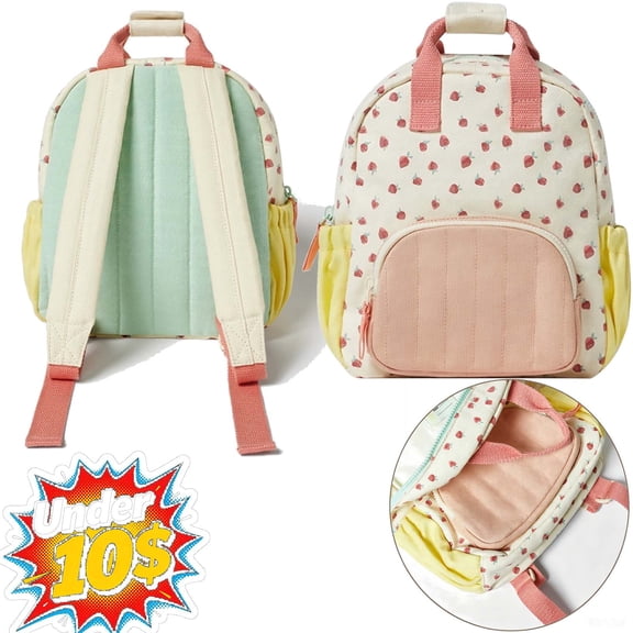 FEOLGEHLY Strawberry-Print Backpack, Mini Backpack, Work Backpack, Travel Backpack, Daypack Hiking Backpack with Compartment, Cute Backpack for Travel Commute, Under 10$ Backpack