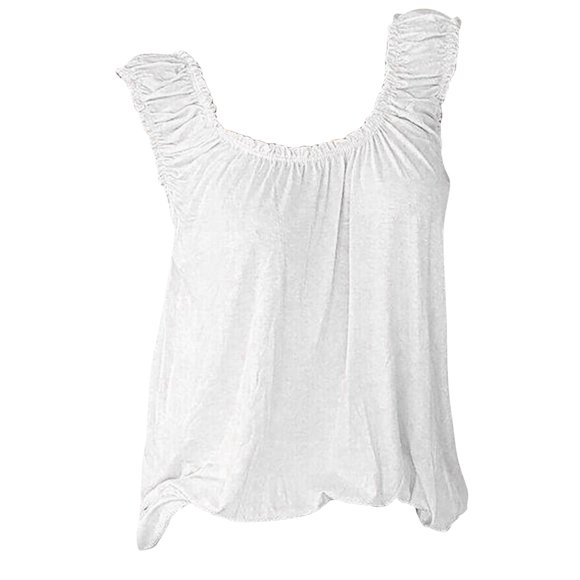 lcziwo Womens Cotton Linen Tank Tops Sleeveless Baggy T-Shirts Vest Summer Casual V Neck Ruched Basic Tee Blouses Plus Size,White,M