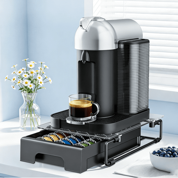 Everie Crystal Tempered Glass Top Organizer Drawer Holder Capacity 21 Big or 30 Small Vertuoline Pods, Compatible with Nespresso Vertuo Capsules,NP01S
