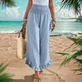 thumbnail image 2 of RYRJJ Women Linen Pants Summer Wide Leg Pants Smocked Waist Ruffle Hem Palazzo Pant Boho Flowy Beach Trousers with Pocket(Sky Blue,M), 2 of 9