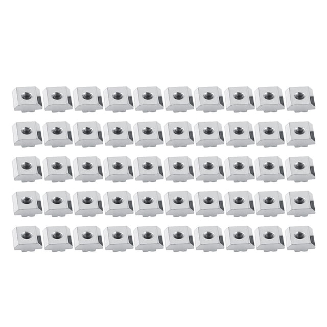 Tuerca - 50pcs/lot Tuerca de ranura en T deslizante de acero al carbono recubierto de níquel(M6)