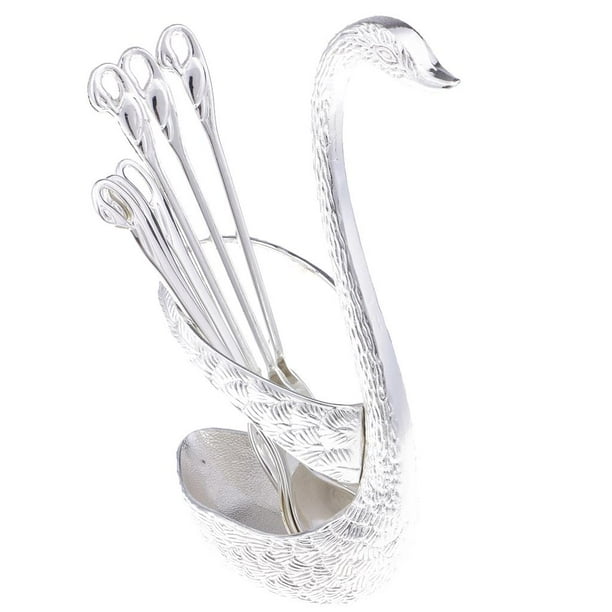 Juego de base con soporte de cisne con cucharas y tenedores, 6 juegos de vajilla, herramientas de mesa