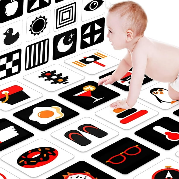 Juguetes para bebés de alto contraste para tarjetas flash para bebés recién nacidos Juguetes para bebés en blanco y negro 0-3 meses Juguetes para el tiempo boca abajo para bebés 0-6 meses Estimul