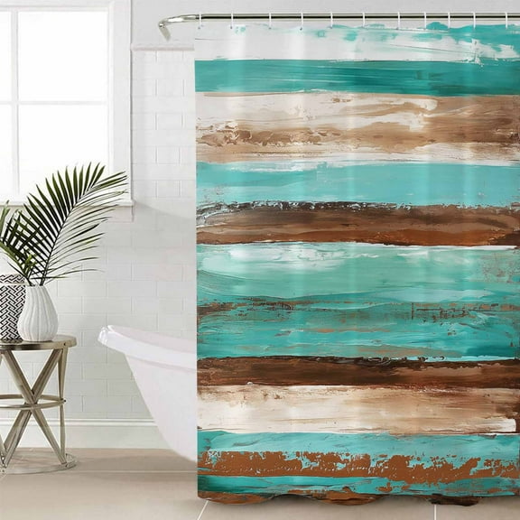 Turquoise Brown Bathroom Curtain 72 Inch Shower Curtain with Hooks, Watercolor Modern Abstract Striped Waterproof Polyester Bath Curtain Washable Bathtub Curtain 66''x 72''