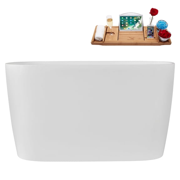 47" Streamline G-98-366-ORB Soaking Glossy White Freestanding Tub and Tray With Internal Drain in Matte Oil Rubbed Bronze