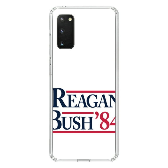 DistinctInk Clear Shockproof Hybrid Case for Galaxy S20 PLUS / 5G (6.7" Screen) - TPU Bumper, Acrylic Back, Tempered Glass Screen Protector - Reagan Bush 1984