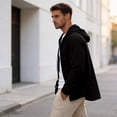 thumbnail image 3 of Havenx Mens Cotton Linen Hoodies Button Down Long Sleeves Hooded Shirt with Pockets Hoodies Casual Stylish Lightweight Summer Tops,Black L, 3 of 7