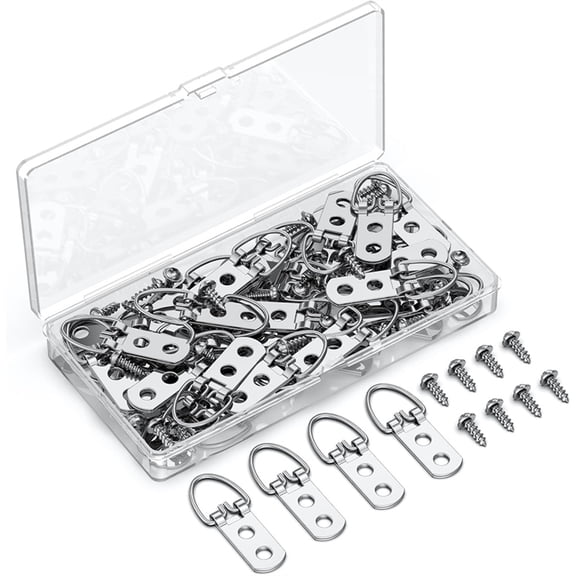 60 Pcs D Ring Picture Hangers with Screws, 18 Kg Load Heavy Duty Picture Hanging Hardware, Double Holes Picture Hooks